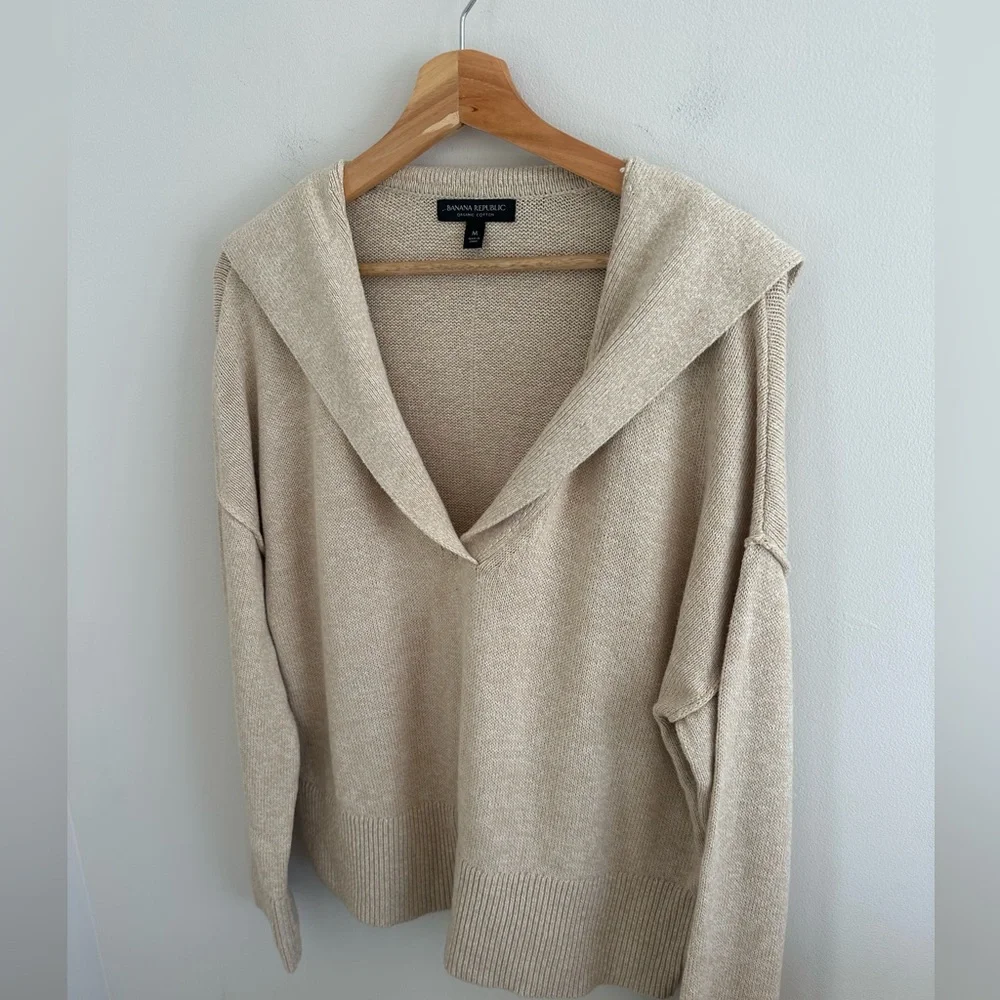 Banana Republic solid sailor collared sweater organic cotton iced latte color M‎